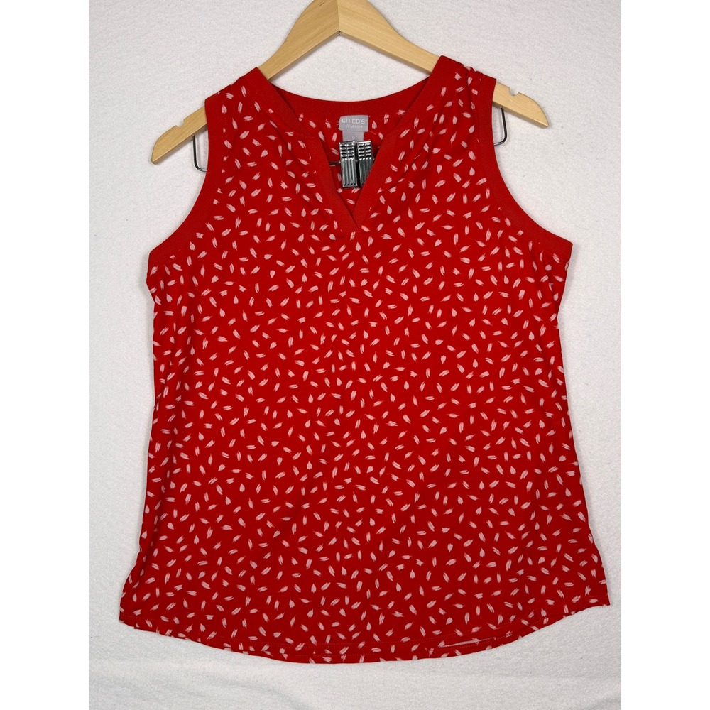 Chico's Zenergy Tank Top Women 0 Red White Abstract Split Neck Sleeveless